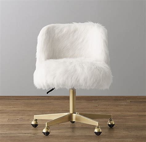If you are looking for white furry desk chair you've come to the right place. Alessa White Kashmir Faux Fur Desk Chair - Antiqued Brass