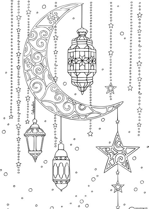 Coloriage Lune Lanterne Ramadan Dessin Ramadan à Imprimer