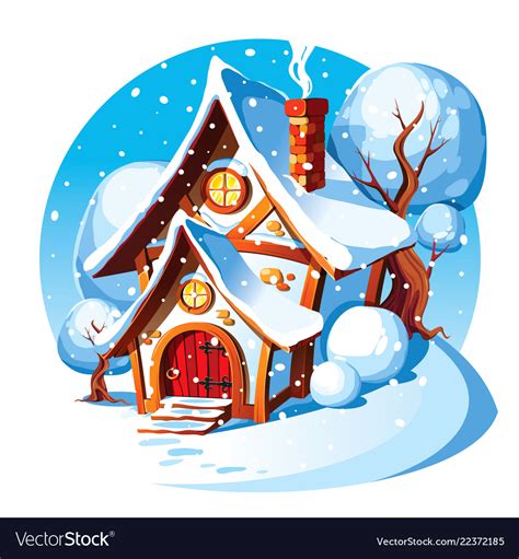 Rustic Stone House Winter Landscape Royalty Free Vector