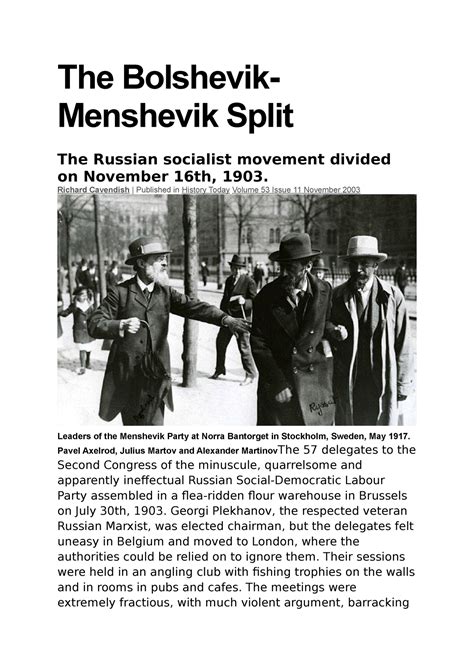 Cavendish Bolshevik Menshevik Split The Bolshevik Menshevik Split The Russian Socialist