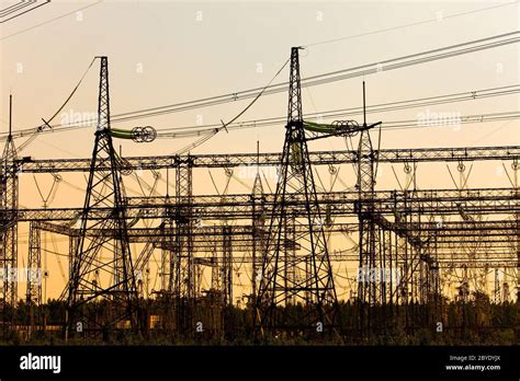 High Voltage Line Of Electricity Transmissions Stock Photo Alamy