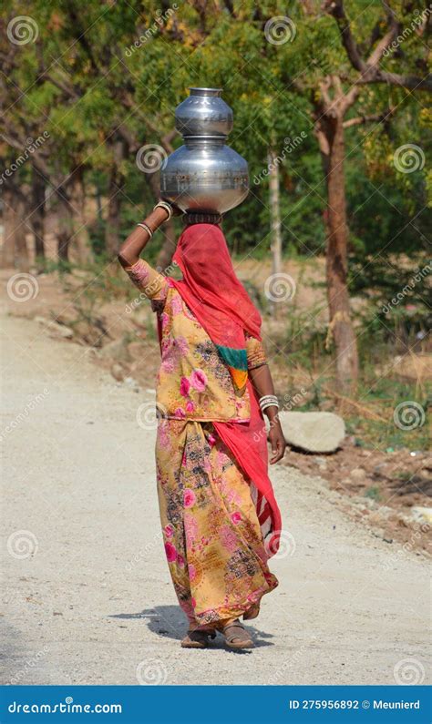 Tribal Life Village Life Women Carrying Water In Pots On Head Summer Water Shortag Editorial