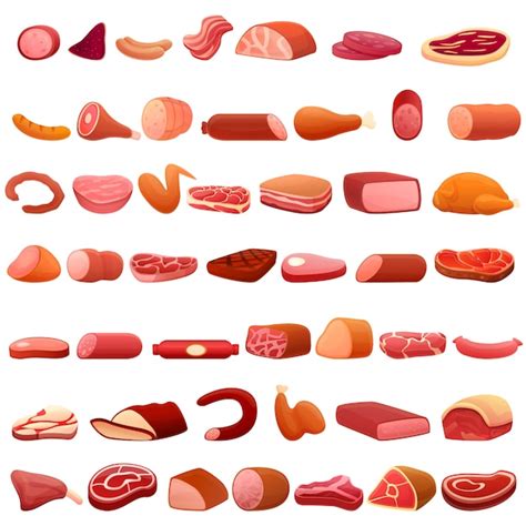 Conjunto De Iconos De Carne Estilo De Dibujos Animados Vector Premium The Best Porn Website