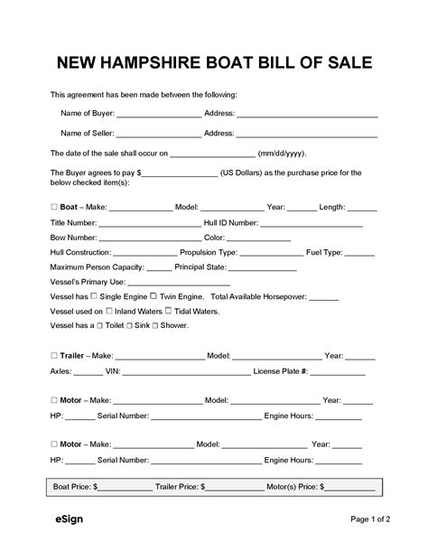 Nh Boat Bill Of Sale Template