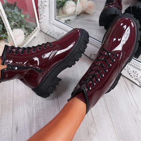 Womens Ladies Zip Ankle Boots Chunky Sole Lace Up Boot Party Women