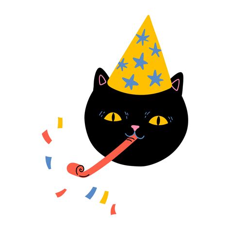 Black Cat In The Party Hat Blowing Birthday Pipe 23650463 Vector Art At