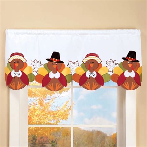Thanksgiving Turkey White Window Curtain Valance Autumn Fall Harvest
