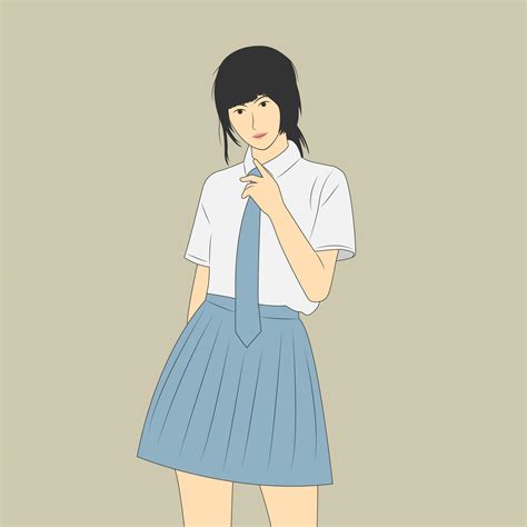 Ilustración Vectorial De Una Chica Asiática Con Uniforme Escolar En
