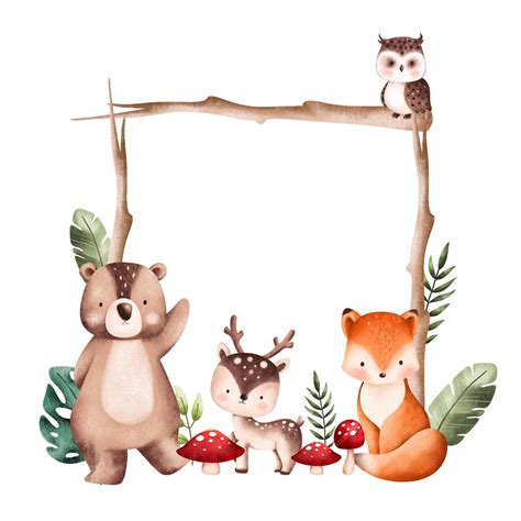 Premium Vector Watercolor Illustration Woodland Animal Frame