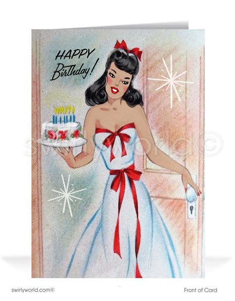 Retro Modern 1950 S Happy Birthday Cards For Women Swirly World Design
