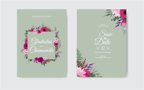 Premium Vector Botanical Wedding Invitation Card Template Design