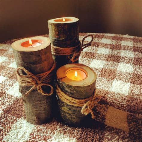 Wooden Candle Holders Rustic Wedding Decor Wooden Log Tealight Set