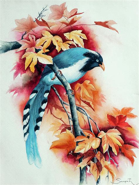 Blue Bird On Tree Branch Drawing By Nilanka Sampath Fine Art America