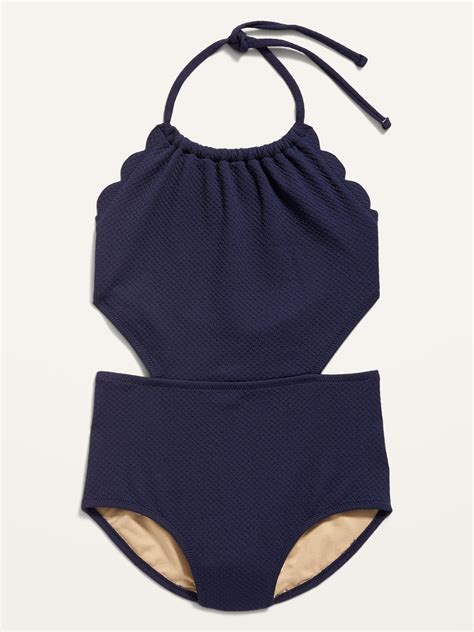 Textured Scallop Edged Cutout Swimsuit For Girls Old Navy