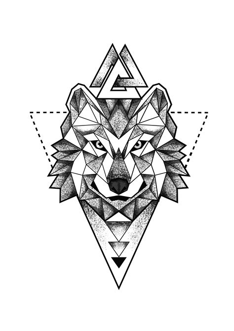 Geometric Wolf Head Portrait Triangles Dotwork Tattoo Design Designer
