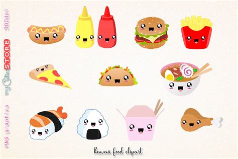 Fast Food Clipart Cute Kawaii Dinner Clipart And Digital Stamps Png