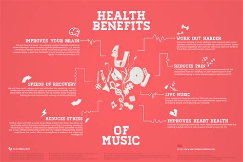 The easiest way to exercise your brain is to listen to music. Health Benefits of Music Infographic