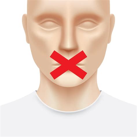 Premium Vector White Man Face With No Talking Red Cross Sign Free
