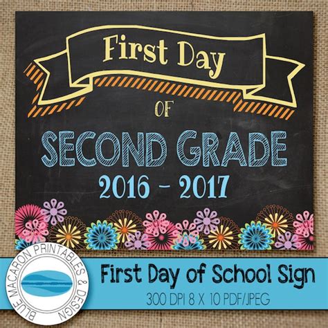 First Day Of Second Grade Chalkboard Printable Sign