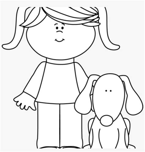 Puppy Clipart Black And White Girl With Pet Dog Clip Clipart Png
