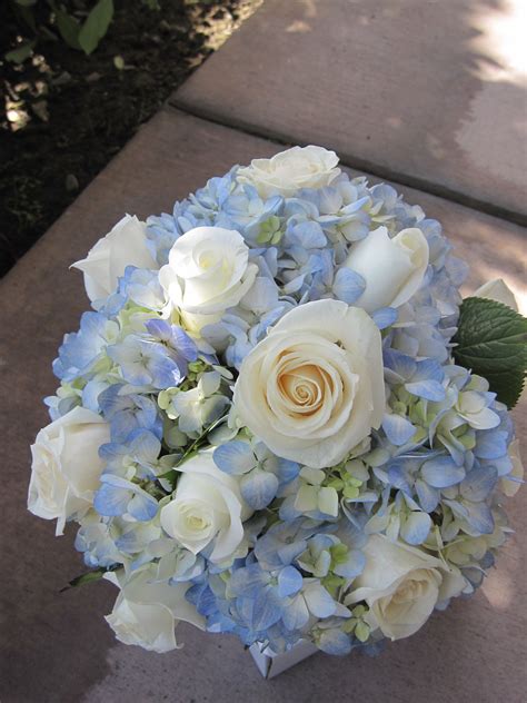 Bridal Bouquet Blue Hydrangeas With White And Ivory Roses Blue