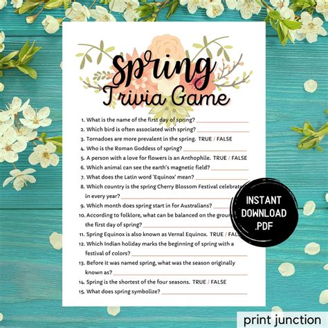 Spring Trivia Game Printable Spring Games Springtime Etsy