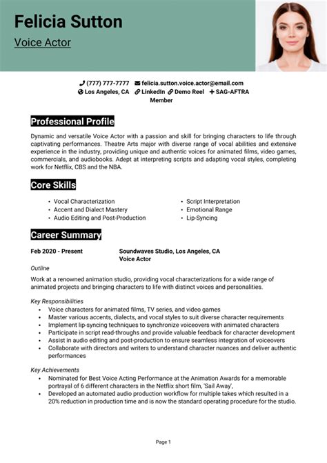 Voice Actor Resume Example And Guide Get Hired