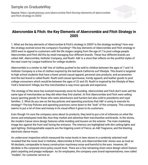 ⇉abercrombie And Fitch The Key Elements Of Abercrombie And Fitch Strategy In 2005 Essay Example
