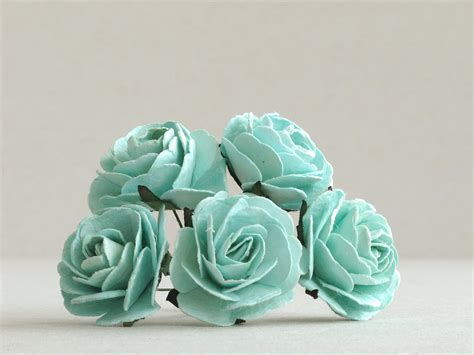 We can make a complete matching range in this design and colour. 35mm Large Mint Green Roses 5 mulberry paper flower with