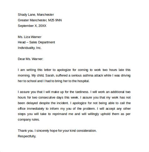 Free Sample Apology Letters For Being Late In Pdf Ms Word