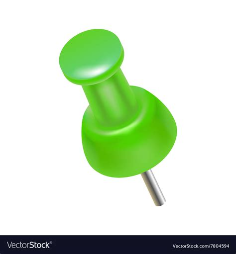 Green Push Pin Icon Realistic Style Royalty Free Vector