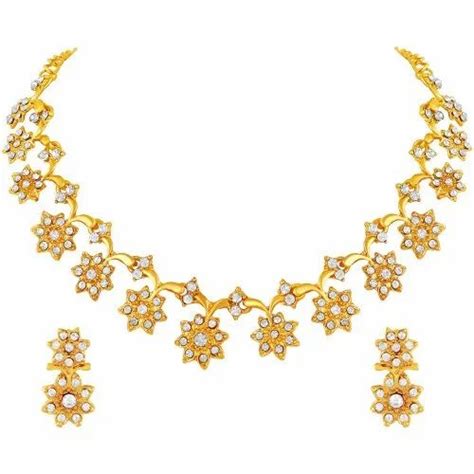 asmitta fancy floral design gold toned choker style necklace set for