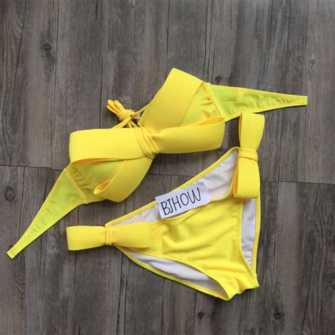 bowknot swimsuit 2016 new sexy cute neon bikini set brazilian for women sexy halter push up