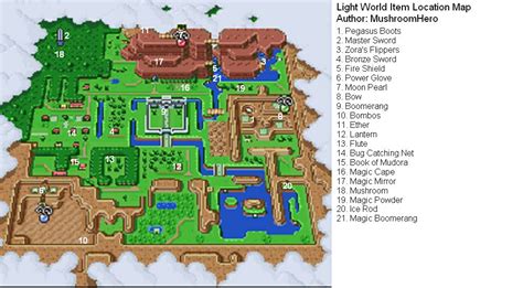 The Legend Of Zelda A Link To The Past Overworld Item Map Legend
