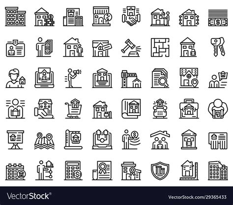 Realtor Icons Set Outline Style Royalty Free Vector Image