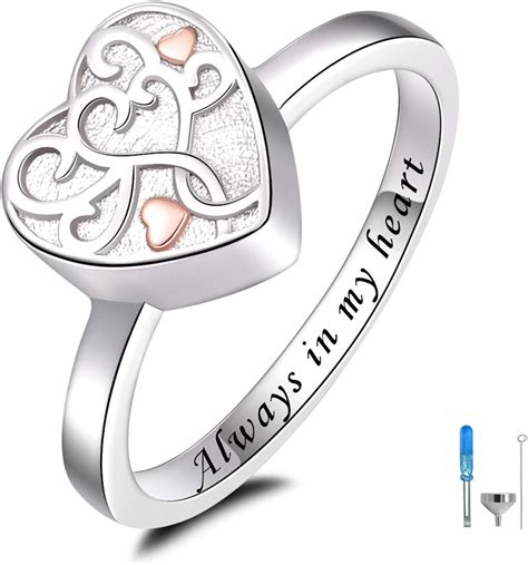 925 Sterling Silver Heart Tree Of Life Flower Cremation Urn Ring For