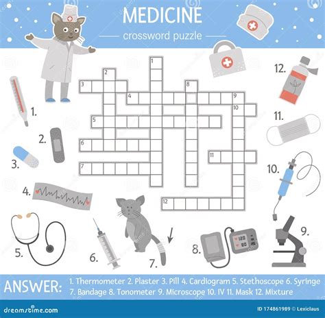 Vector Health Care Crossword Puzzle Medicine Quiz For Children Stock