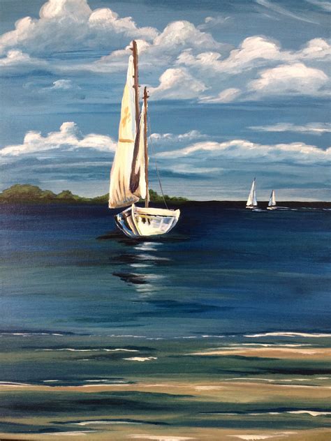 Sailboat Painting Original Acrylic Water Ocean Scenery Etsy Landscape