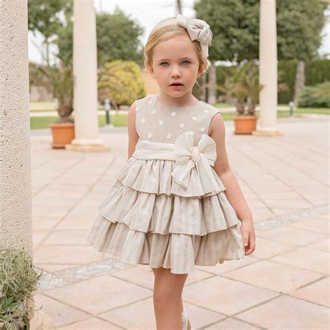 Dolce Petit Girls Beige Linen Blend Dress Childrensalon