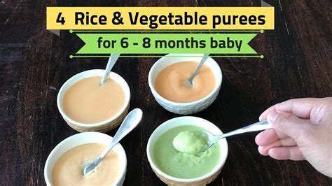 Cherry and mint greek yogurt baby food purée. 4 Rice & Vegetable Purees ( for 6 - 8 months baby ...