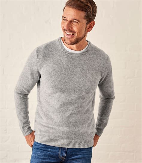 Flannel Grey Mens Lambswool Crew Neck Jumper Woolovers Au