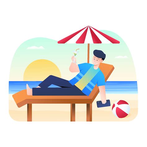 Man Relaxing On The Beach And Drinking Juice 2013769 Vector Art At Vecteezy