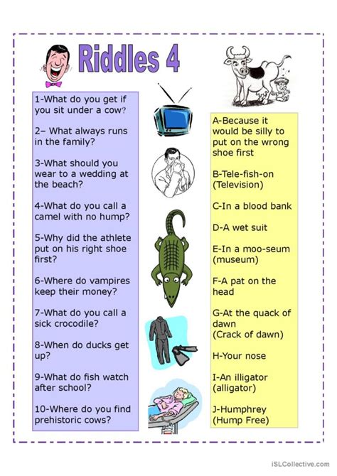 Riddles 4 Fun For The Class Warmer English Esl Worksheets Pdf And Doc