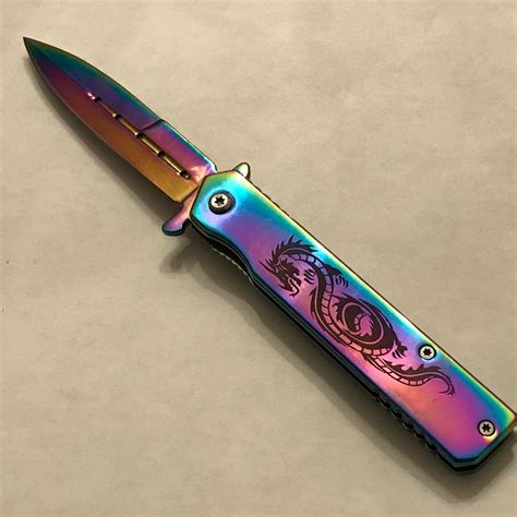 725 Spring Assisted Titanium Rainbow Dragon Pocket Knife