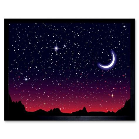 Painting Illustration Starry Night Sky Crescent Moon 12x16