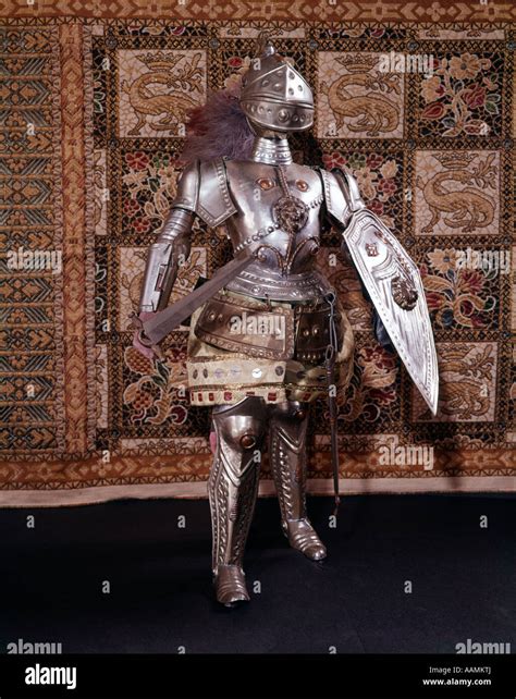 Full Length Suit Of Armor Medieval Sword Helmet Shield Metal Knight