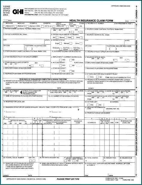 Free Printable Hcfa 1500 Claim Form Form Resume