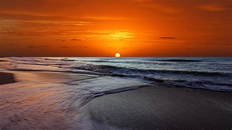 Sunset Orange Beach Ocean 1920 X 1080