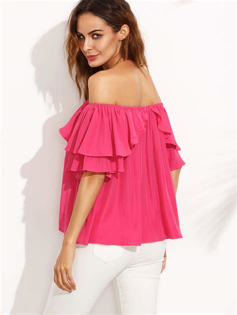 hot pink off the shoulder ruffle blouse shein sheinside