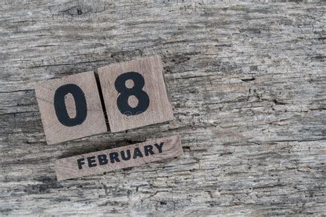 Cube Calendar For February On Wooden Background With Copy Space Stock